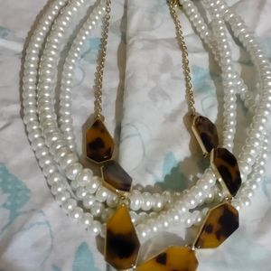 Vintage Faux Pearl Brown Stone Layered Necklace
